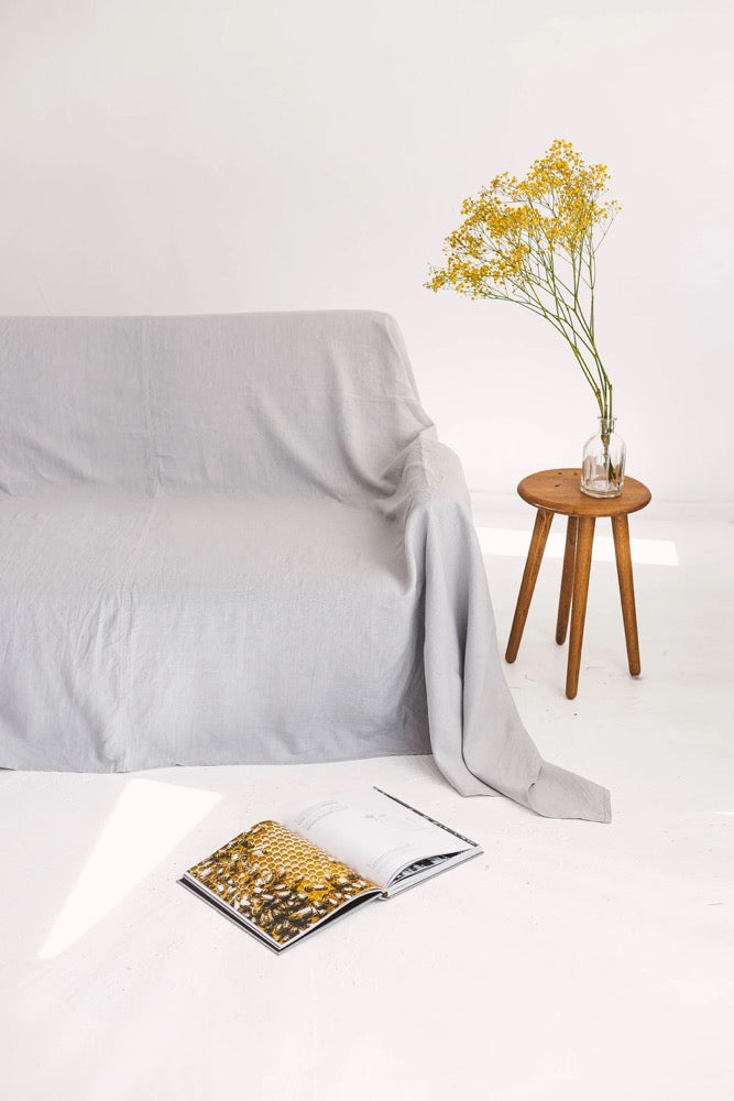 Cloud Grey Linen Couch Cover: Custom Sizes Available