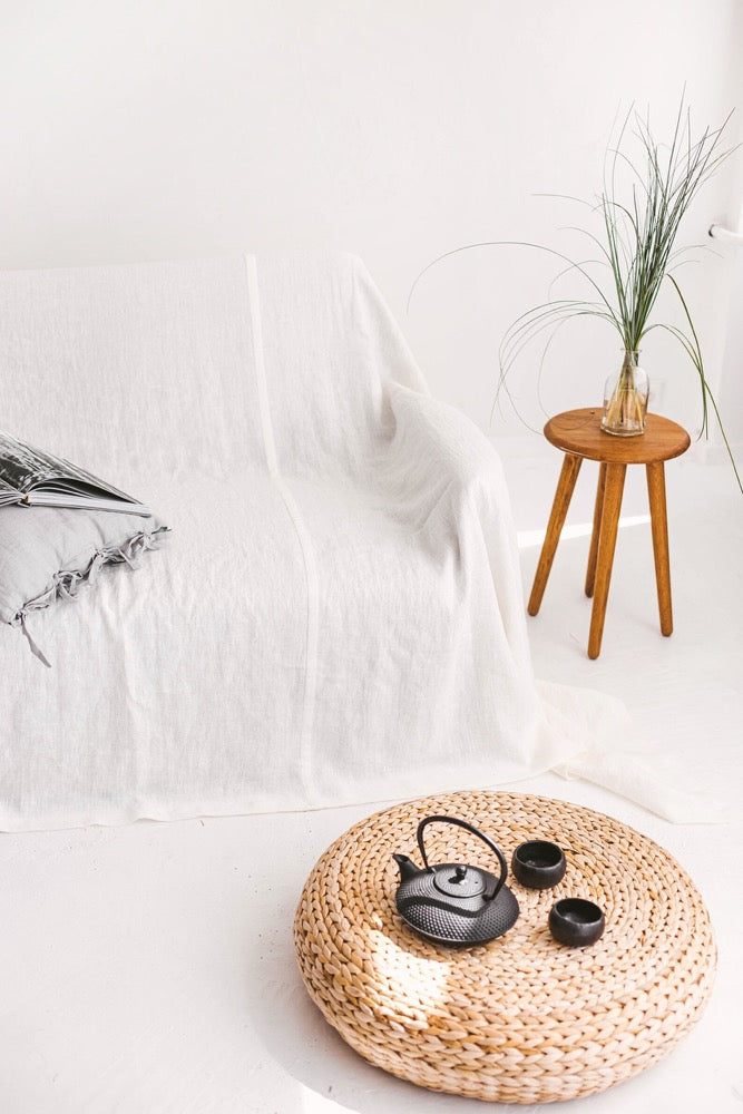 Off White Linen Couch Cover, Linen Drop Cloth Couch Cover, Natural Sofa Cover, Linen Couch Throw