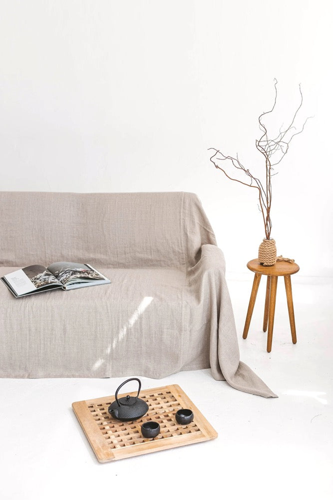 Natural Linen Couch Cover, Linen Drop Cloth Couch Cover, Natural Sofa Cover, Linen Couch Throw