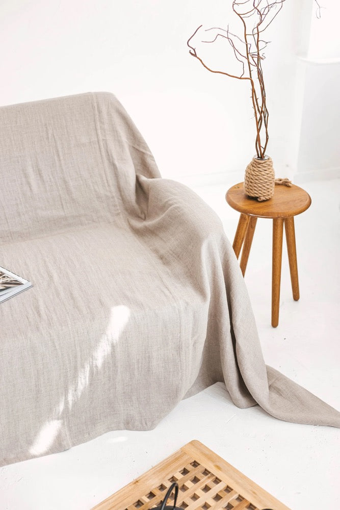 Natural Linen Couch Cover, Linen Drop Cloth Couch Cover, Natural Sofa Cover, Linen Couch Throw