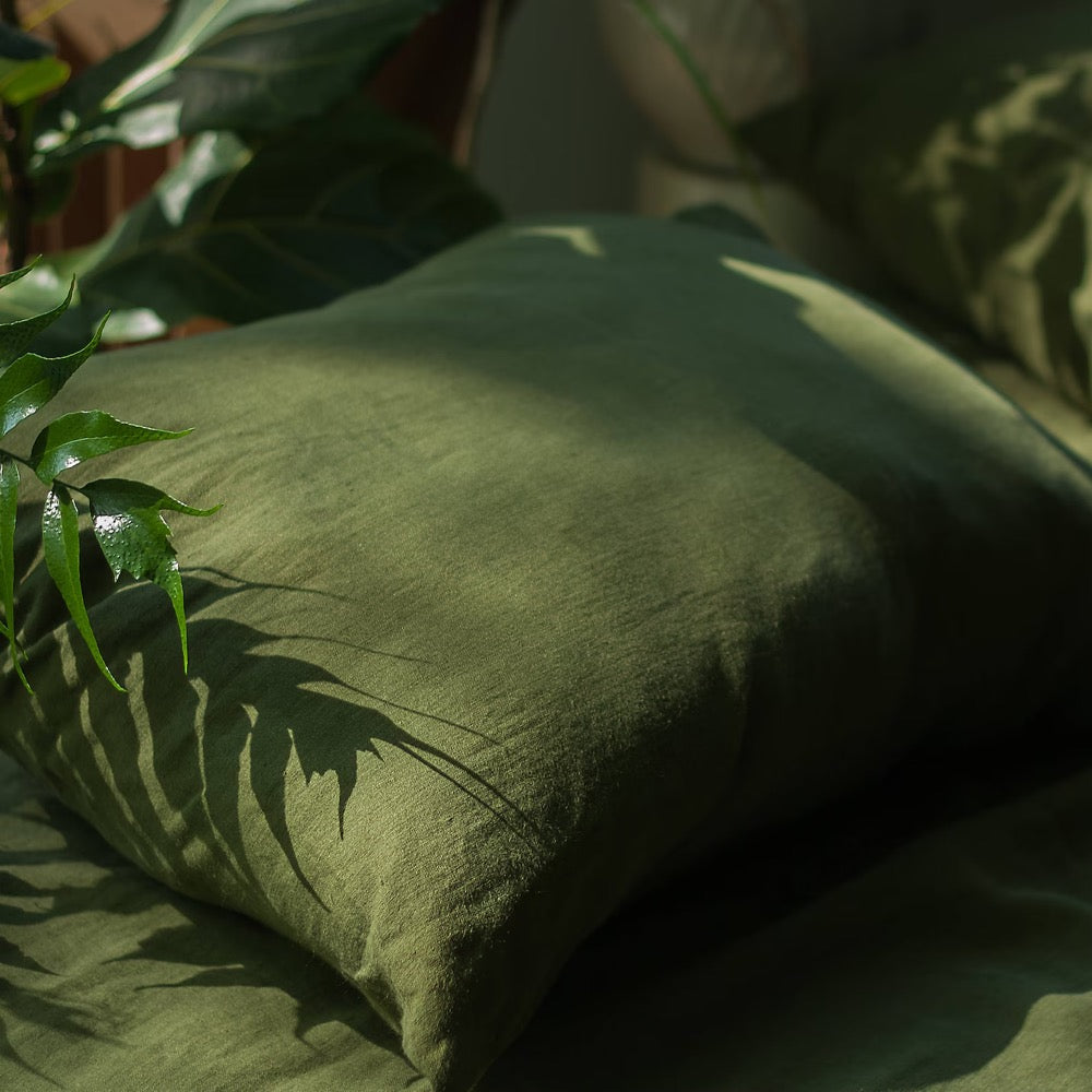 Green Linen Pillow cover, Envelope Linen Slipcover, Body Pillowcase, Natural Linen Pillowslip