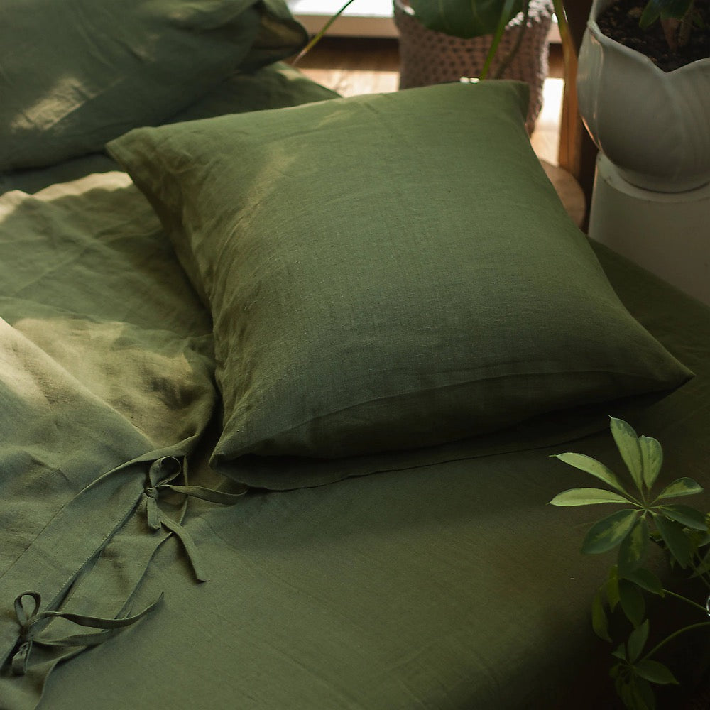 Green Linen Pillow cover, Envelope Linen Slipcover, Body Pillowcase, Natural Linen Pillowslip