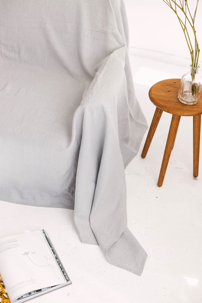 Cloud Grey Linen Couch Cover: Custom Sizes Available