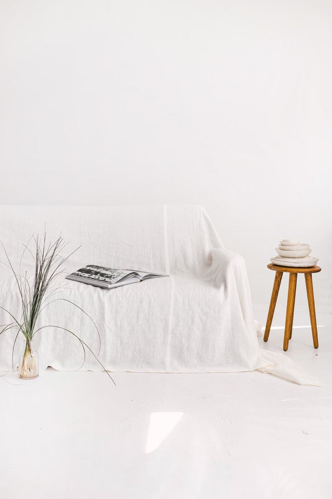 Off White Linen Couch Cover, Linen Drop Cloth Couch Cover, Natural Sofa Cover, Linen Couch Throw